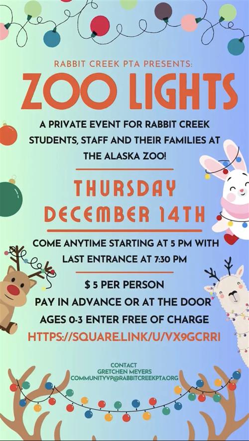 Picture of animals with the words zoo lights december 14th